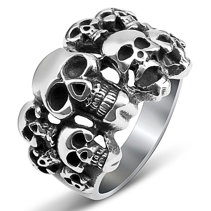 Кольца на палец с несколькими черепами из титановой стали в стиле паровой панк, полые широкие кольца для мужчин и женщин