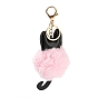 Cute Cat PU Leather & Imitate Rex Rabbit Fur Ball Keychain, with Alloy Clasp, for Bag Car Key Decoration