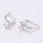 Brass Micro Pave Cubic Zirconia Hoop Earring Findings with Latch Back Closure, Flower