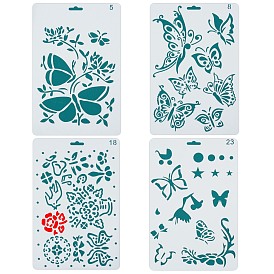 Gorgecraft 4Pcs 4 Style Plastic Drawing Painting Stencils Templates, Rectangle, Butterfly Pattern