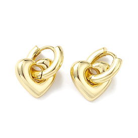 Rack Plating Brass Heart Dangle Hoop Earrings for Women, Lead Free & Cadmium Free