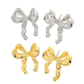 Rack Plating Brass Stud Earrings, Long-Lasting Plated, Lead Free & Cadmium Free, Bowknot