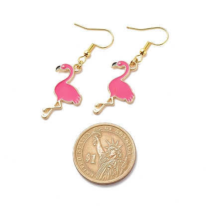 Boucles d'oreilles pendantes flamant rose en émail rose foncé, 304 bijoux en acier inoxydable pour femmes