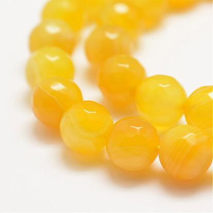 Faceted Natural Striped Agate/Banded Agate Beads Strands, Round, Dyed & Heated