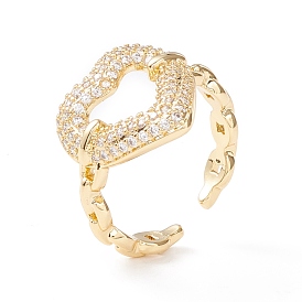 Кольцо-манжета в форме сердца из прозрачного кубического циркония, изысканное полое латунное открытое кольцо для женщин, без кадмия и без свинца
