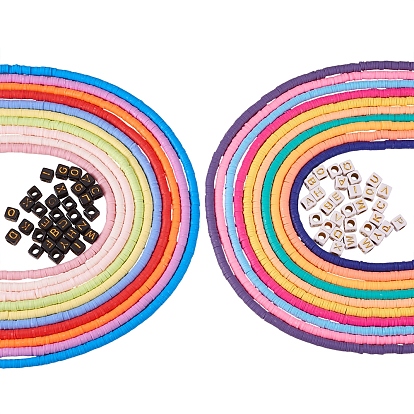 Abalorios de la arcilla de polímero hechos a mano, para suministros de manualidades de joyería diy, disco / plano y redondo, perlas heishi, con granos de acrílico de recubrimiento