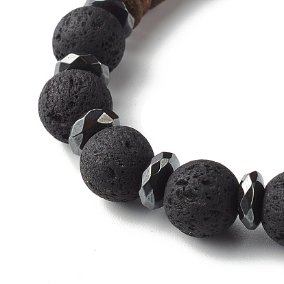 Натуральные кокосовые бусины рондель стрейч-браслеты для мужчин и женщин, браслеты из натуральной лавы и немагнитного синтетического гематита