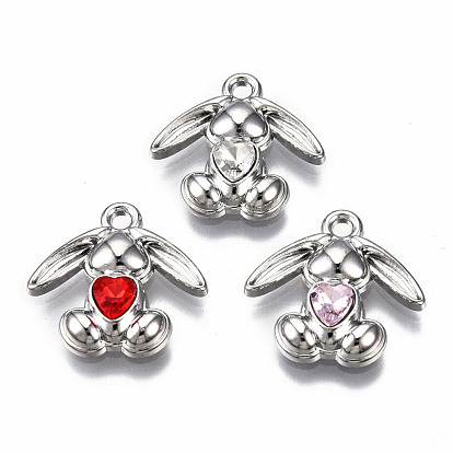 Rack Plating Alloy Pendants, with Rhinestone, Cadmium Free & Lead Free, Rabbit