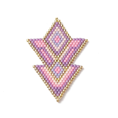 Métier à tisser fait main motif perles de rocaille miyuki, losange avec pendentifs triangle