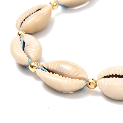 Natural Cowrie Shell Braided Bead Anklets for Girl Women, WhiteSmoke