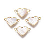 Brass Links, with Freshwater Shell, Nickel Free, Heart, Real 18k Gold Plated