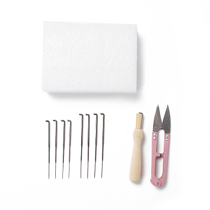 DIY Needle Felting Tools Set, with Iron Needles, Foam Chassis, Wooden Needle Handles & Scissor
