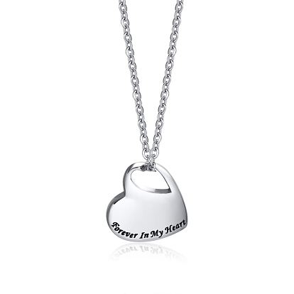 316L Surgical Stainless Steel  Heart Urn Ashes Pendant Necklace, Word Forever In My Heart Memorial Jewelry for Men Women