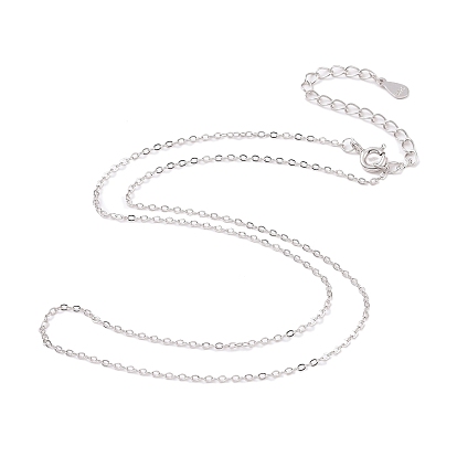 925 Sterling Silver Flat Cable Chain Necklace, with S925 Stamp, for Beadable Necklace Making, Long-Lasting Plated
