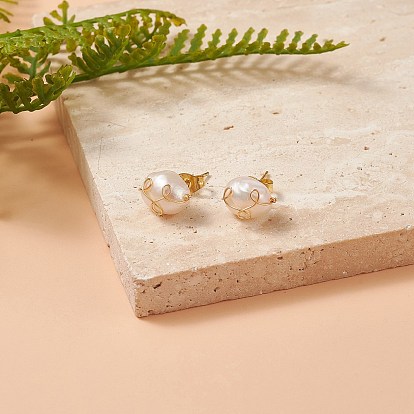 Boucles d'oreilles perle naturelle, bijoux en fil de cuivre doré pour femme