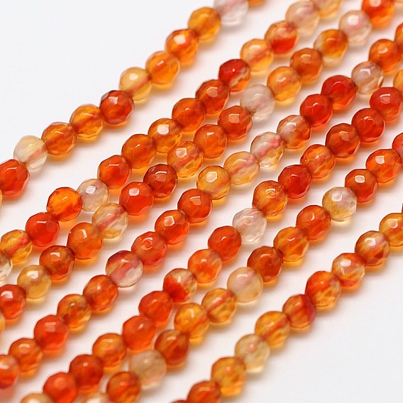 Natural Carnelian Bead Strands, Faceted Round