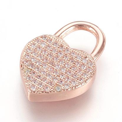 Micro cuivres ouvrent pendentifs zircone cubique, cadenas coeur