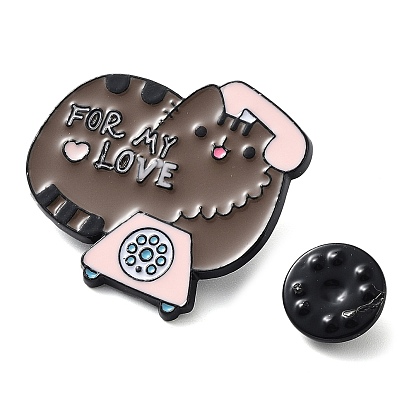 Black Zinc Alloy Brooches, Cat with Telephone/Backpack/Mermaid Enamel Pins