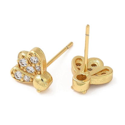 Rack Plating Brass Badminton Stud Earrings with Cubic Zirconia, Lead Free & Cadmium Free
