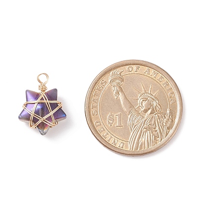 Wire Wrapped Electroplate Glass Charms, Star
