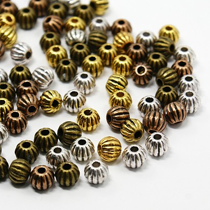 Tibetan Style Corrugated Beads Alloy Round Spacer Beads, 7mm, Hole: 1mm, about 390pcs/200g