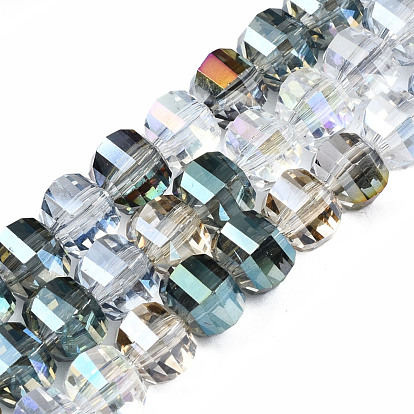 Electroplate transparentes cuentas de vidrio hebras, color de ab chapado, facetados, Rondana plana