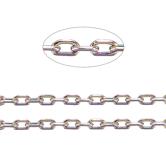 Ion Plating(IP) 304 Stainless Steel Cable Chains, Diamond Cut Chains, Soldered, Faceted, with Spool, Oval