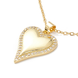 Collier pendentif coeur zircon cubique clair, 304 bijoux en acier inoxydable pour femmes
