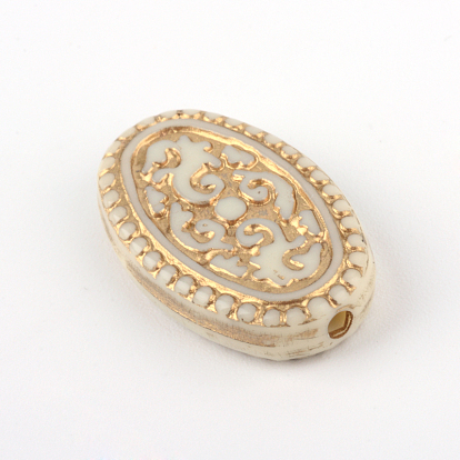 Perles acryliques de placage ovale, métal doré enlaça, 21x13x4mm, trou: 1.5 mm, environ 592 pcs / 500 g