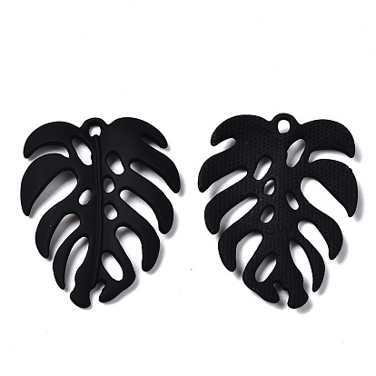 Spray Painted Alloy Pendants, Tropical Leaf Charms, Cadmium Free & Lead Free, Monstera Leaf