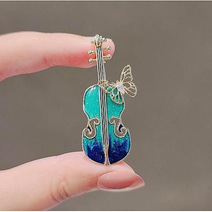 Broche en alliage pour instrument de musique, épingle en émail vintage papillon violon pour femme