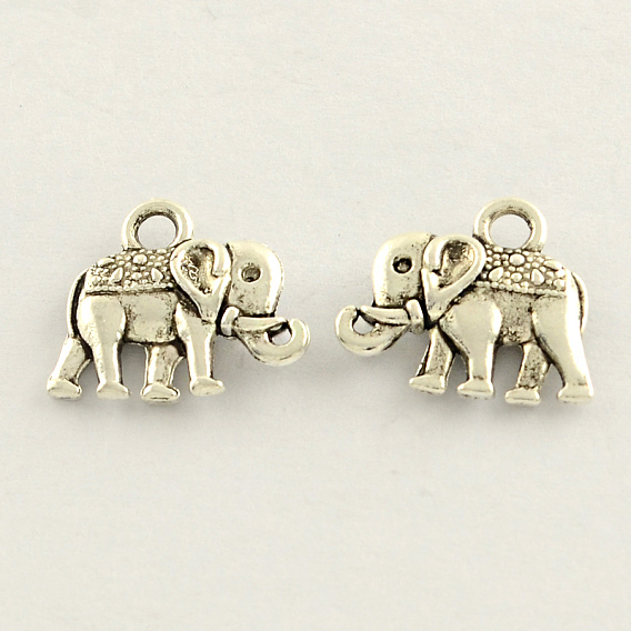 Tibetan Style Zinc Alloy Elephant Charms, Cadmium Free & Lead Free, 11.5x14x3mm, Hole: 2mm, about 1042pcs/1000g