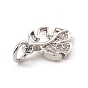 Brass Micro Pave Clear Cubic Zirconia Leaf Charms, with Open Jump Rings