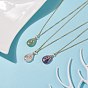 Natural Gemstone Teardrop Pendant Necklace, Gold Plated 304 Stainless Steel Wire Wrap Jewelry for Women
