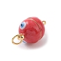 Brass Magnetic Clasps, with Enamel, Round with Evil Eye, Real 18K Gold Plated