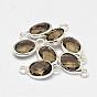 Oval Faceted Silver Color Plated Brass Glass Charms, 12x7x3.5mm, Hole: 1mm