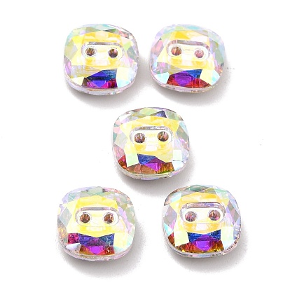 2-Hole Square Glass Rhinestone Buttons, Faceted