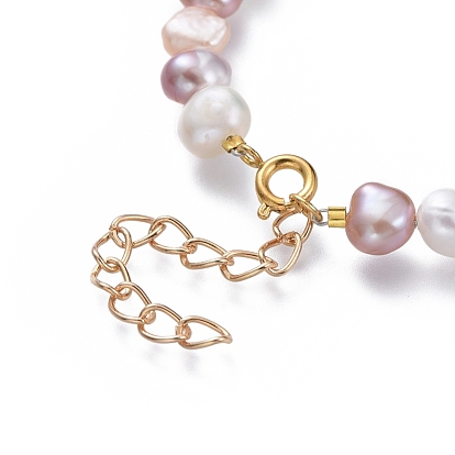 Natural Freshwater Pearl Beaded Bracelets, with Iron Extension Chain, Brass Findings, Mixed Color