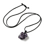 Collier pendentif pépites irrégulières de pierres précieuses mélangées naturelles, pochette macramé cordon wax collier ajustable pour femme