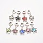 Flower Antique Silver Plated Alloy Rhinestone European Dangle Charms, Large Hole Pendants, 29x12x4.5mm, Hole: 5mm