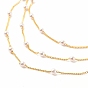 Round Plastic Pearl Beaded Triple Layer Necklace, Brass Chain Necklace for Women