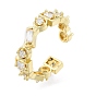 Clear Cubic Zirconia Round & Rectangle Open Cuff Ring, Brass Jewelry for Women