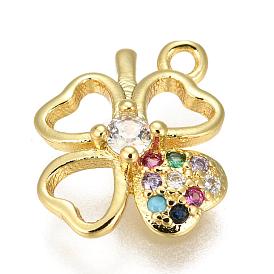 Brass Micro Pave Cubic Zirconia Charms, Clover