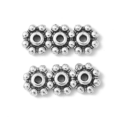 Tibetan Style Alloy Spacer Bars, Lead Free and Cadmium Free, Flower, about 15mm long, 6mm wide, 1.5mm thick, hole: 1mm
