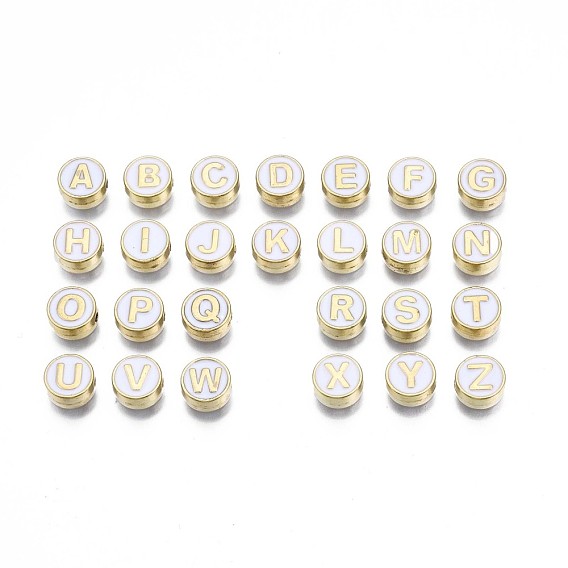 Perlas de esmalte de la aleación, sin plomo y cadmio, la luz de oro, plano y redondo con alfabeto