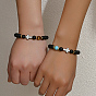 2Pcs 2 Style Natural & Synthetic Mixed Gemstone Beaded Stretch Bracelets Set, Cross Couple Bracelets