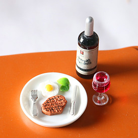 Dollhouse 1:12 Miniature Red Wine Steak Set, with Mini Kitchen Simulation Decoration Model