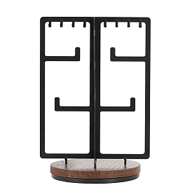 Rotatable Iron Jewelry Display Rack, Jewelry Stand, For Hanging Necklaces Earrings Bracelets, with Wood Base