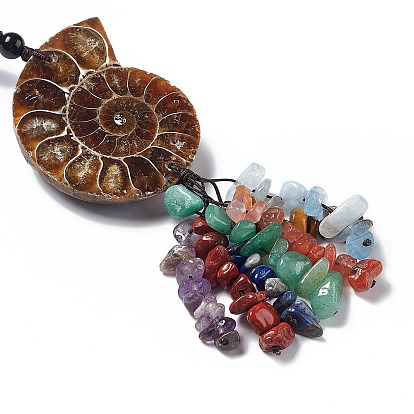 Natural Mixed Gemstone Chips Big Pendant Decotations, Natural Conch Fossil Hanging Ornament