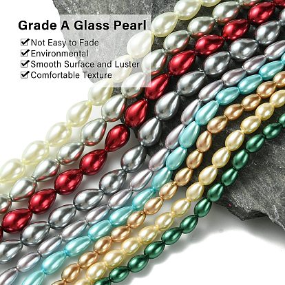 Teardrop Grade A Glass Pearl Beads Strands, 6~9x4~6mm, Hole: 1mm, about 43~64pcs/strand, 15.7 inch ~16.1 inch